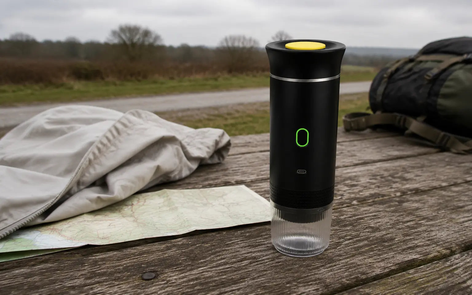 Black KOVA One at an outdoor trail stop