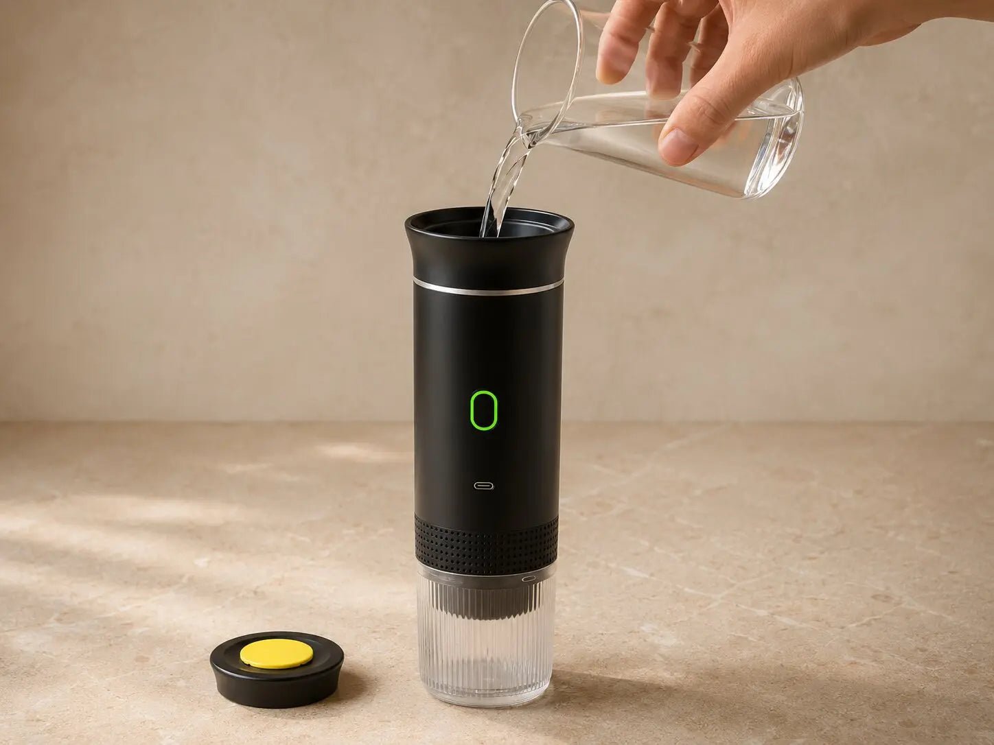 Water being poured into the KOVA One espresso maker