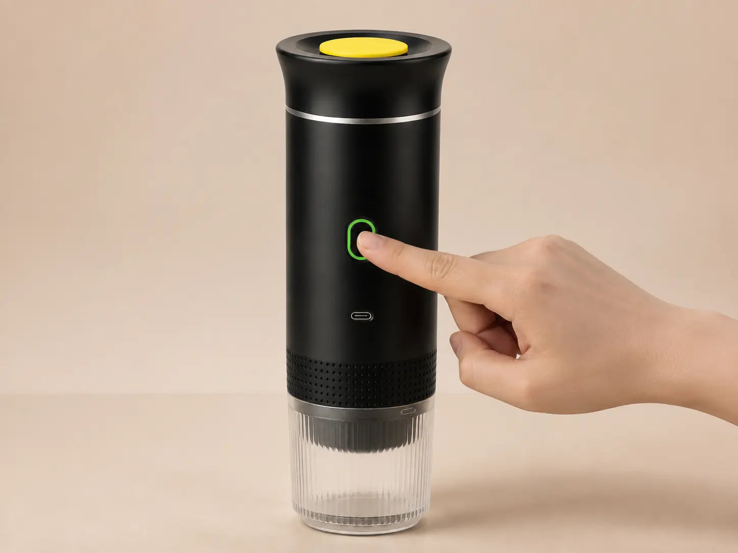 Front green-ringed button being pressed on KOVA One